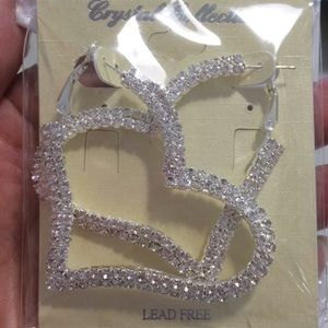 Oversized Rhinestone Heart Earrings Leaverback